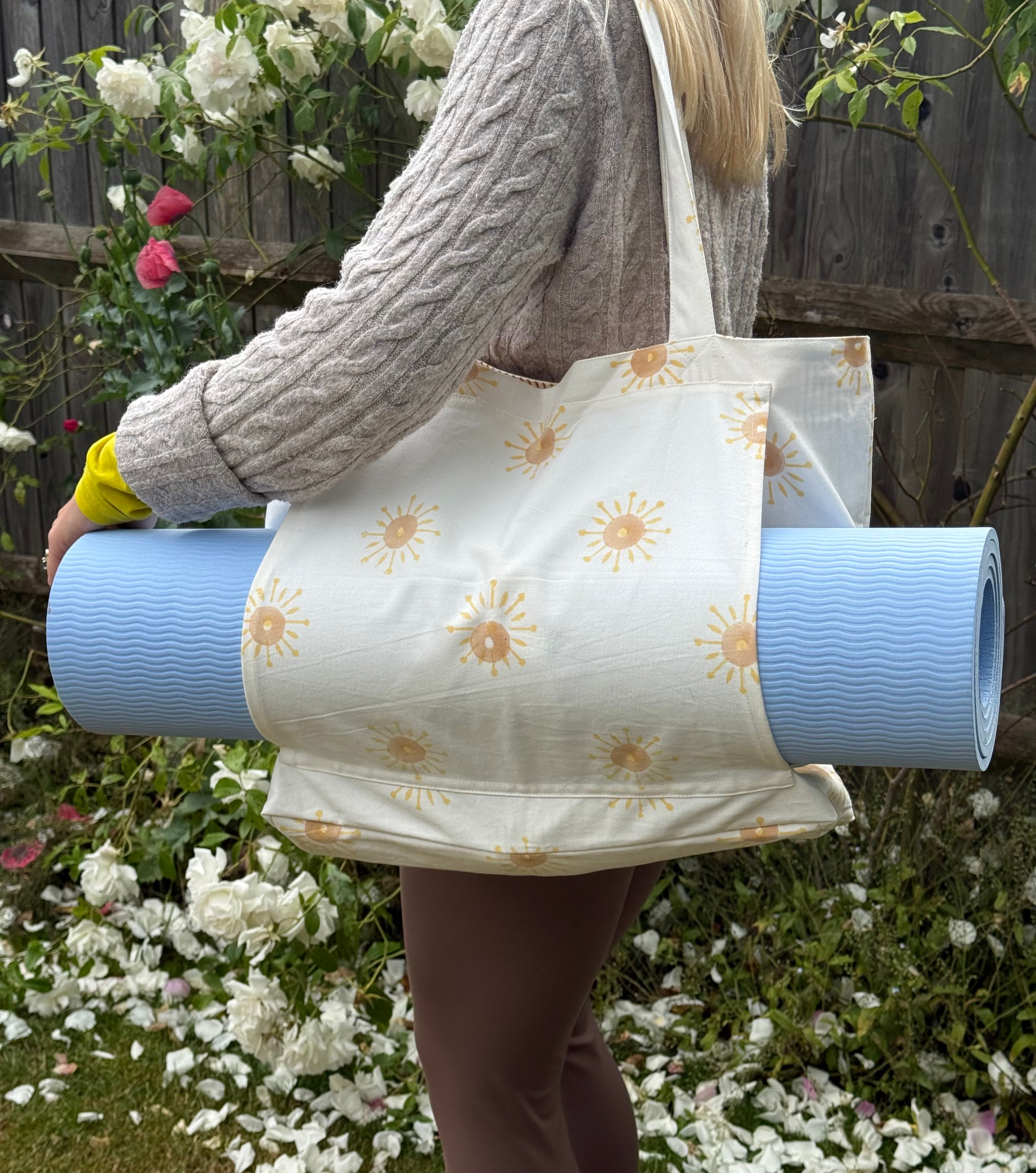 Rise & Sun Yoga Mat Tote Bag - Handblocked 100% Cotton