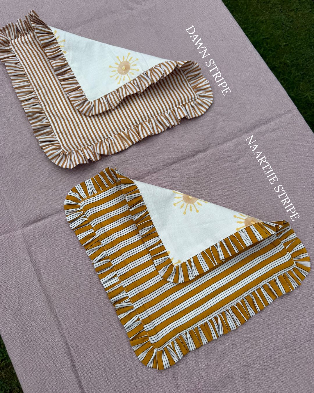 Set of 4 Reversible Napkin / Placemats in Dawn Stripe - Rise & Sun Collection