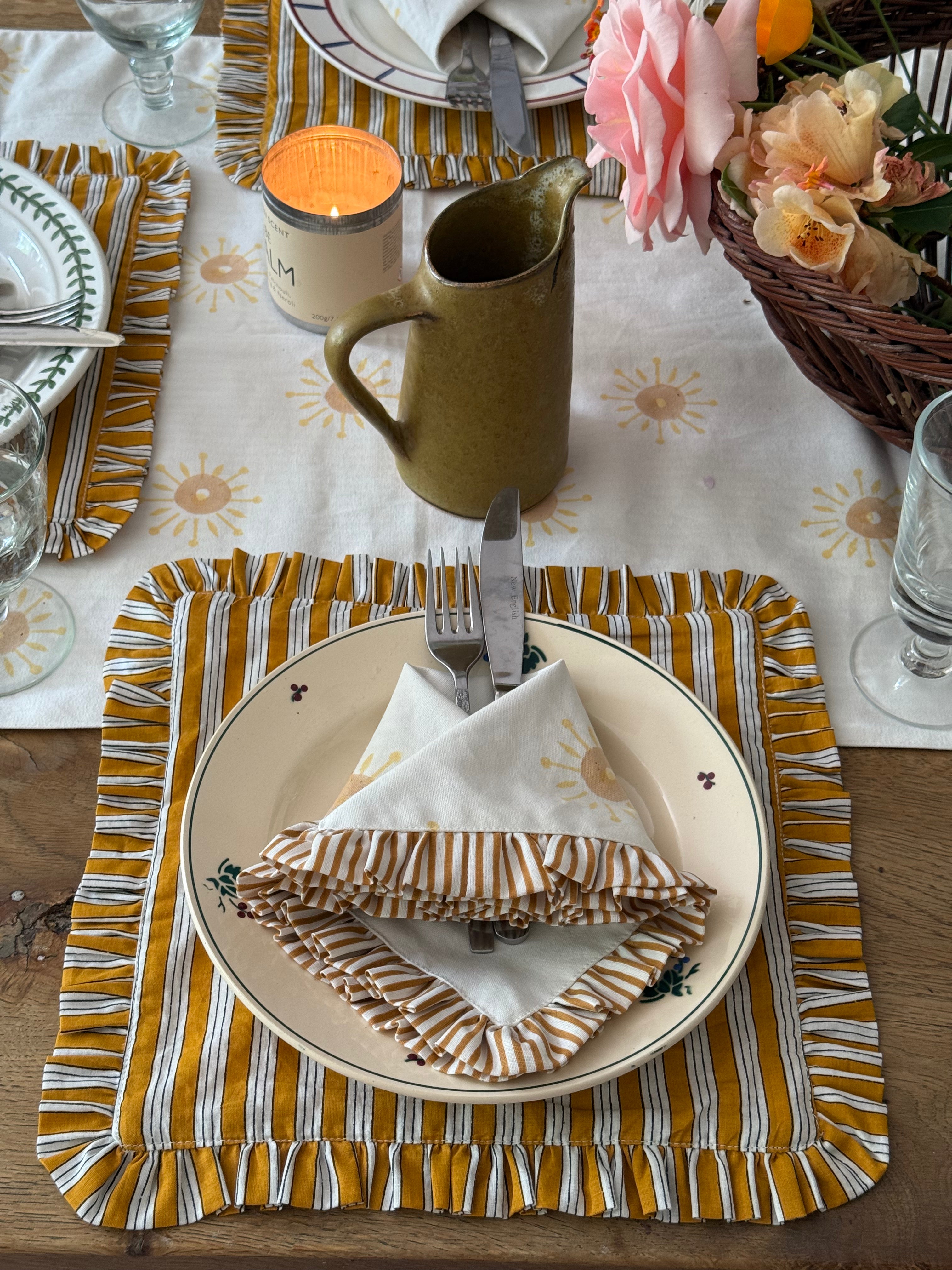 Set of 4 Reversible Napkin / Placemats in Naartjie Stripe- Rise & Sun Collection