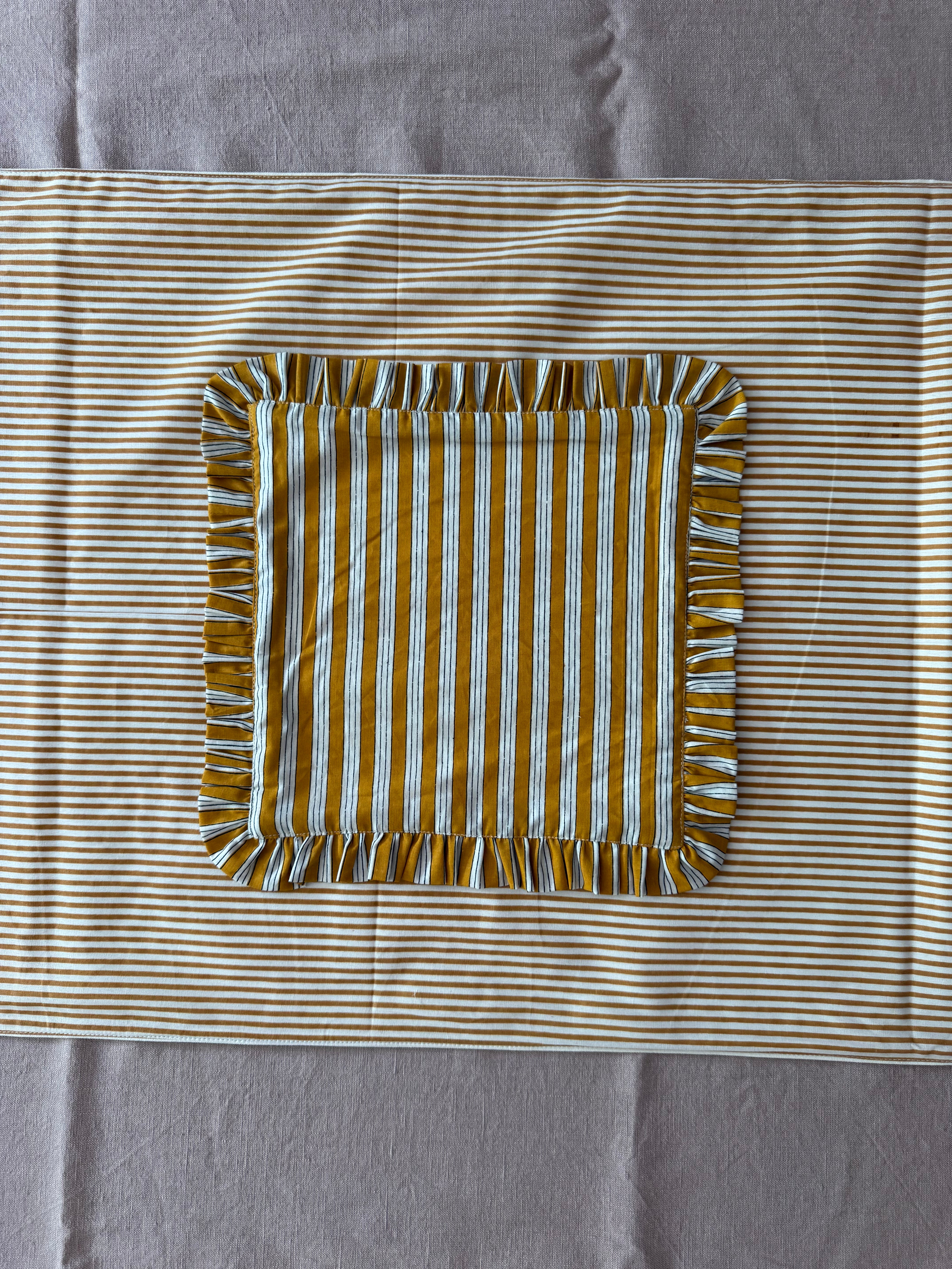 Set of 4 Reversible Napkin / Placemats in Naartjie Stripe- Rise & Sun Collection