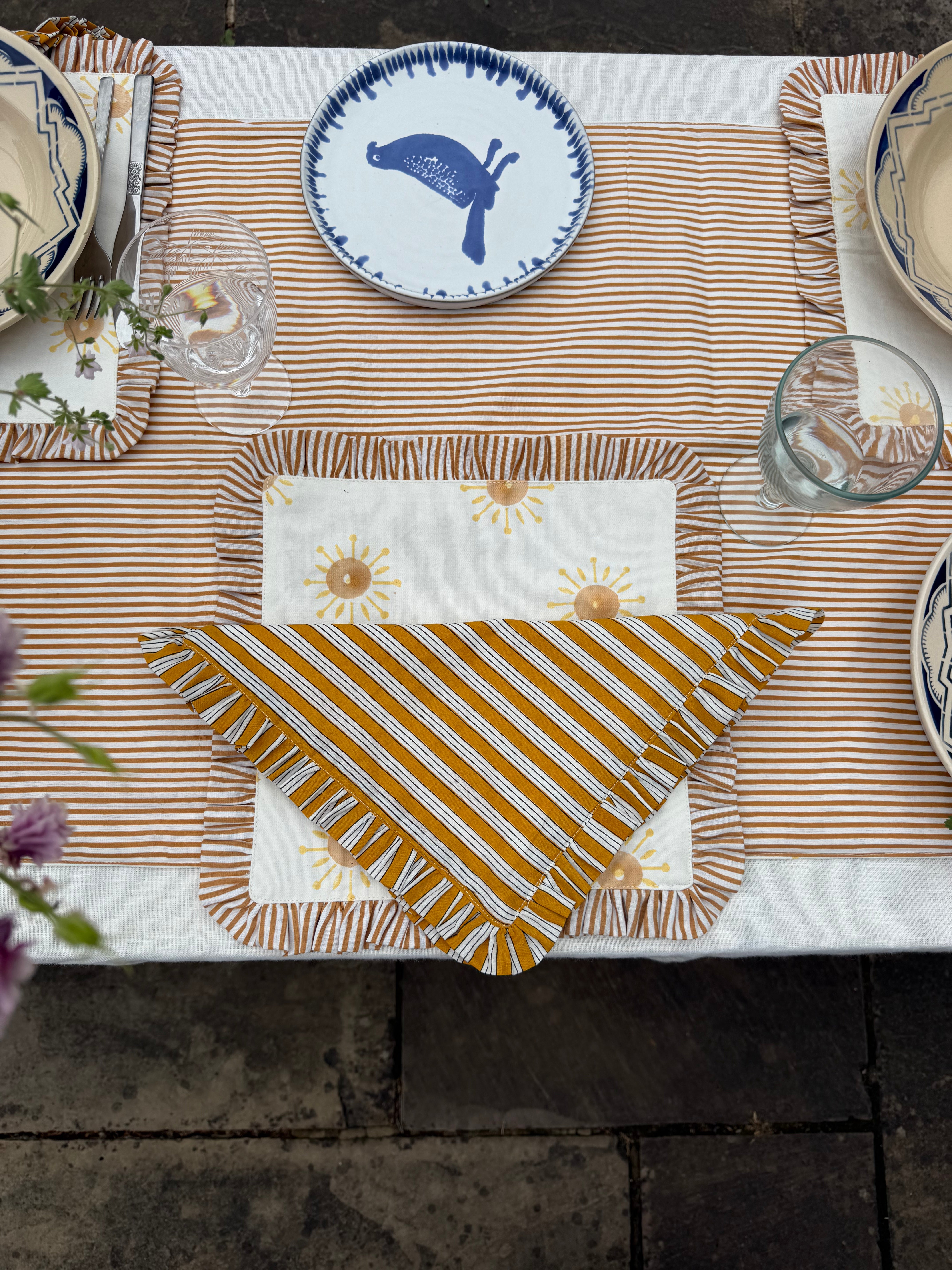 Rise & Sun Napkin/Placemat in Naartjie Stripe - Handblocked 100% Cotton